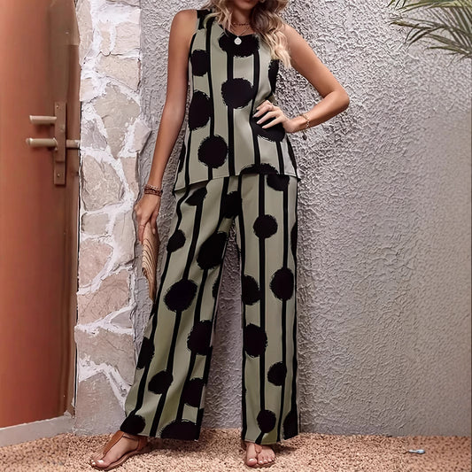 Fashion Printed Popular Wide-leg Pants Women's Suit